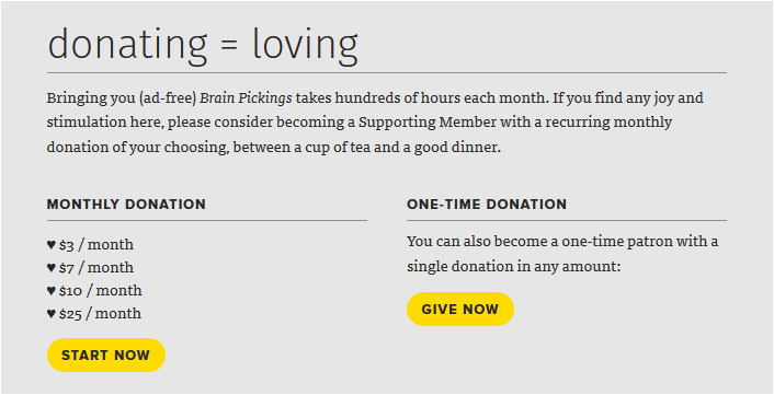 Brain Pickings example of generating revenue