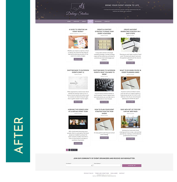 blog redesign for event producer, the after