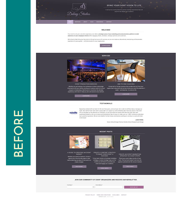 website redesign for event producer, the after
