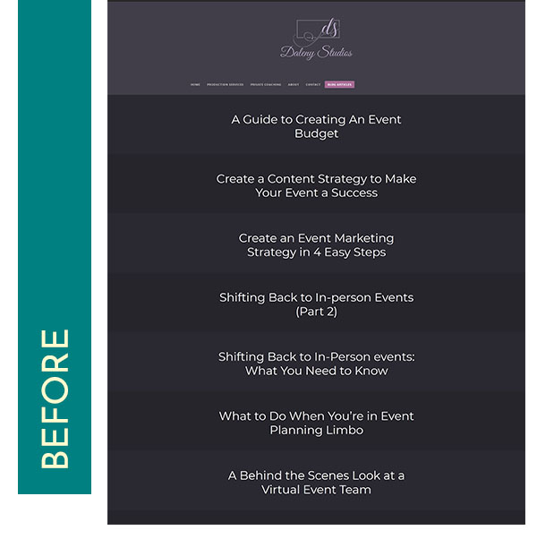 blog redesign for event producer, the before