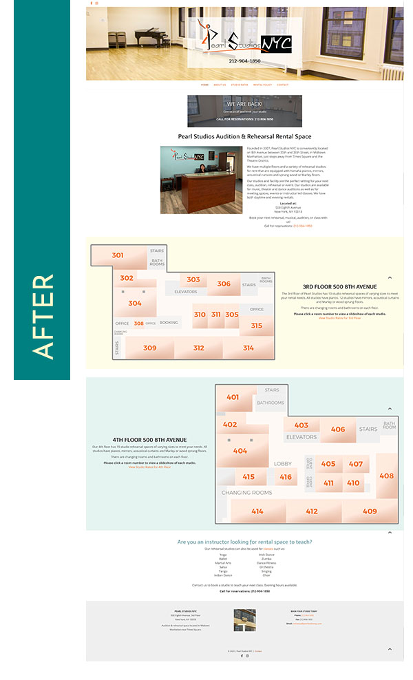 After image of website for Pearl Studios in NYC